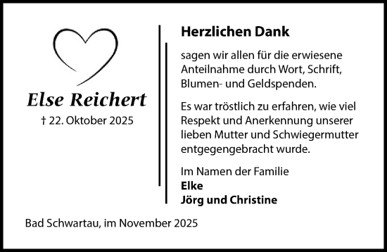 Traueranzeige von Else Reichert von Lübecker Nachrichten