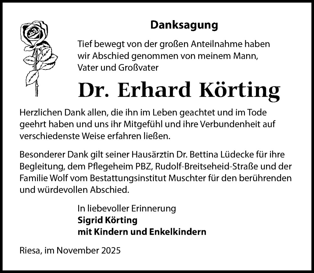  Traueranzeige für Erhard Körting vom 29.11.2025 aus Sächsische Zeitung