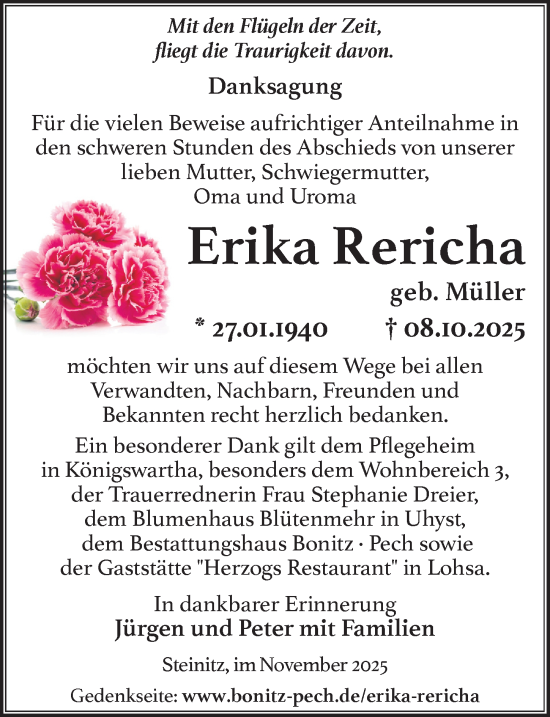Traueranzeige von Erika Rericha von Sächsische Zeitung