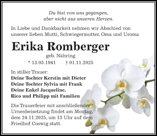 Traueranzeige von Erika Romberger von Sächsische Zeitung