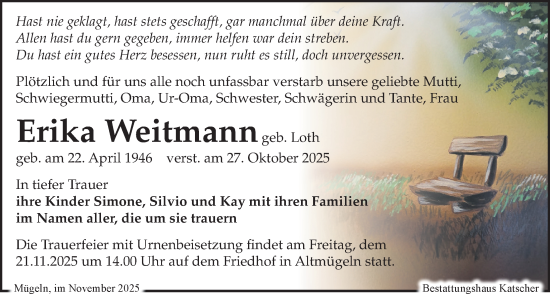 Traueranzeige von Erika Weitmann von Leipziger Volkszeitung