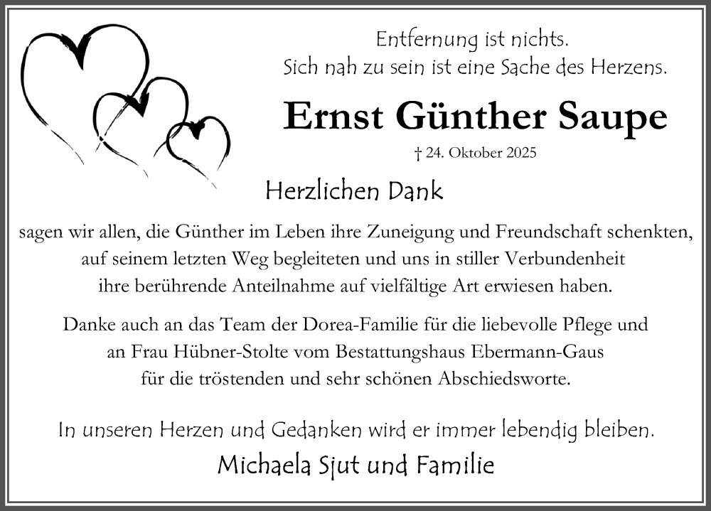  Traueranzeige für Ernst Günther Saupe vom 22.11.2025 aus Peiner Allgemeine Zeitung