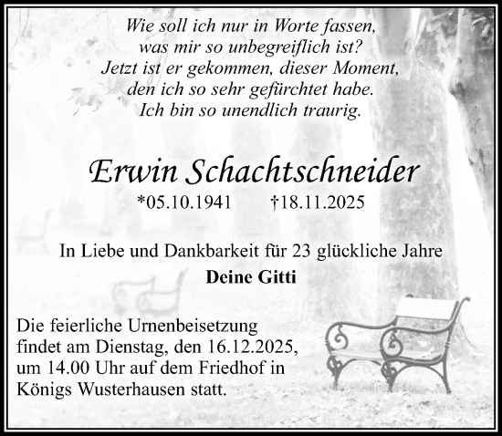 Traueranzeige von Erwin Schachtschneider von Märkischen Allgemeine Zeitung