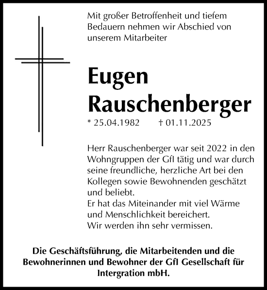 Traueranzeige von Eugen Rauschenberger von Die Harke