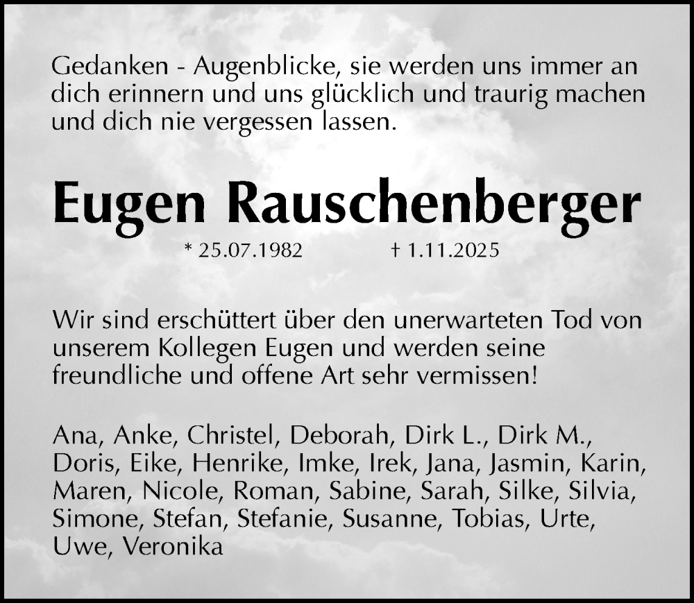  Traueranzeige für Eugen Rauschenberger vom 15.11.2025 aus Die Harke
