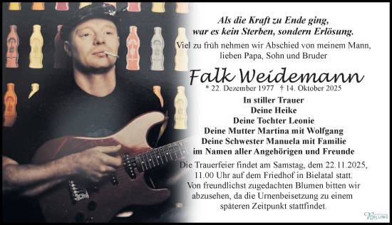 Traueranzeige von Falk Weidemann von Sächsische Zeitung
