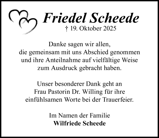 Traueranzeige von Friedel Scheede von Göttinger Tageblatt