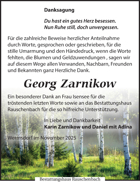 Traueranzeige von Georg Zarnikow von Leipziger Volkszeitung