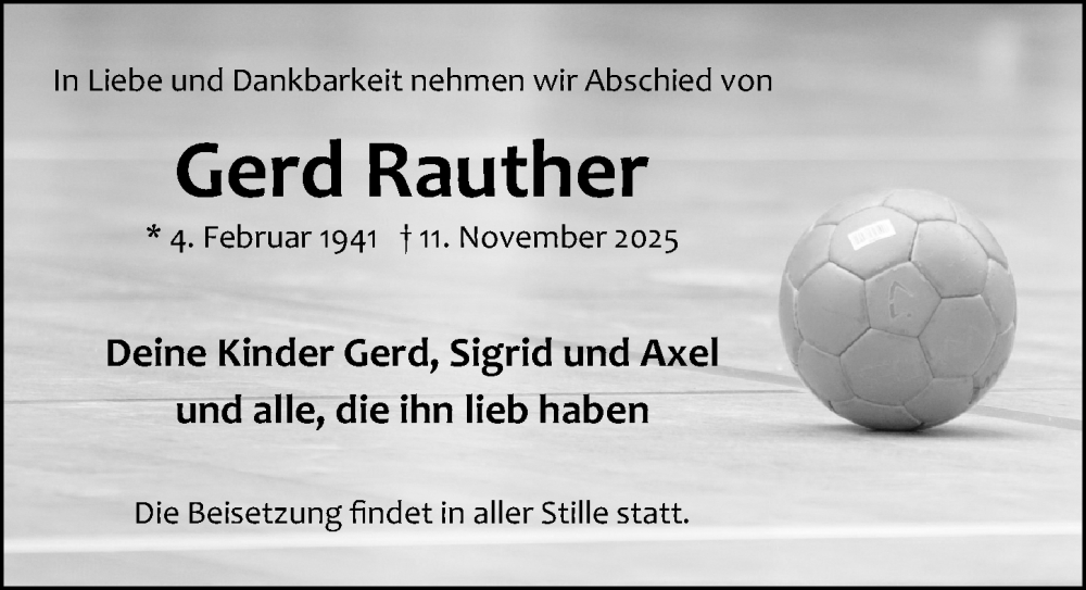  Traueranzeige für Gerd Rauther vom 30.11.2025 aus Lübecker Nachrichten