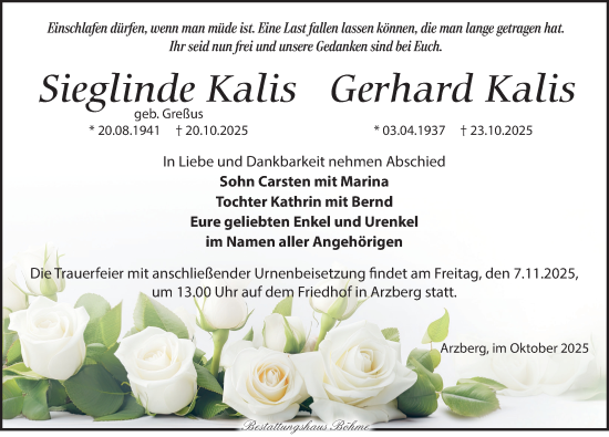 Traueranzeige von Gerhard Kalis von Torgauer Zeitung