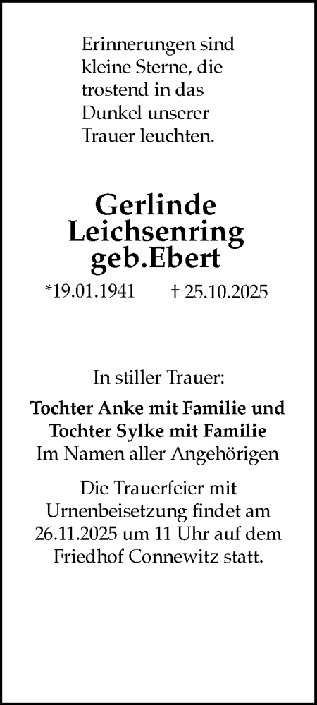  Traueranzeige für Gerlinde Leichsenring vom 22.11.2025 aus Leipziger Volkszeitung