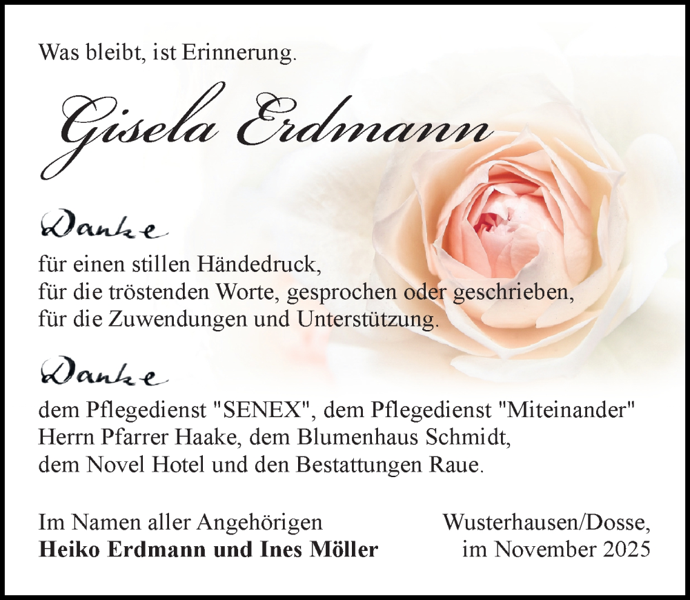  Traueranzeige für Gisela Erdmann vom 29.11.2025 aus Wochenspiegel