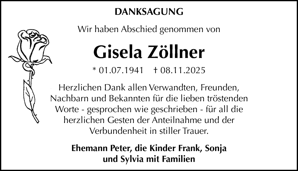  Traueranzeige für Gisela Zöllner vom 29.11.2025 aus Sächsische Zeitung