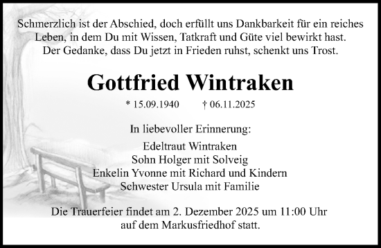 Traueranzeige von Gottfried Wintraken von Sächsische Zeitung