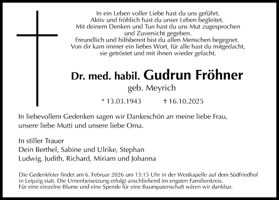 Traueranzeige von Gudrun Fröhner von Leipziger Volkszeitung