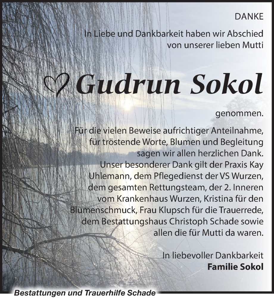  Traueranzeige für Gudrun Sokol vom 15.11.2025 aus Leipziger Volkszeitung