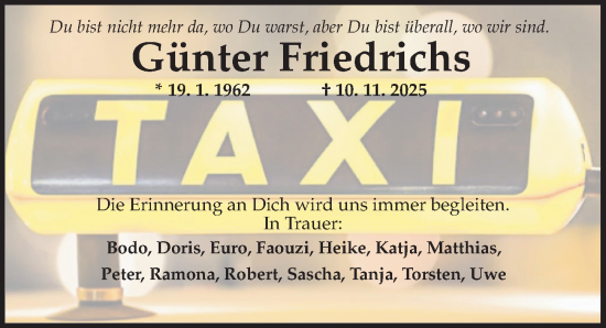 Traueranzeige von Günter Friedrichs von Peiner Allgemeine Zeitung