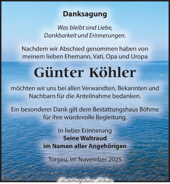 Traueranzeige von Günter Köhler von Torgauer Zeitung