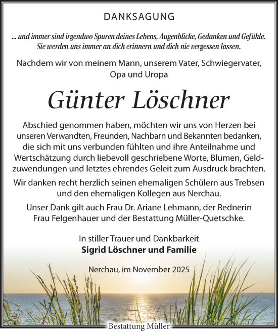 Traueranzeige von Günter Löschner von Leipziger Volkszeitung