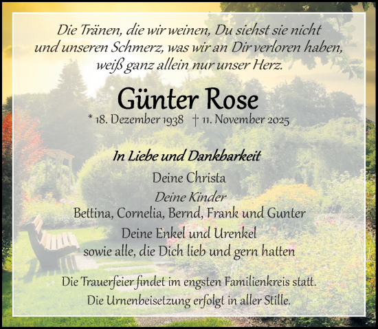 Traueranzeige von Günter Rose von Ostsee-Zeitung GmbH