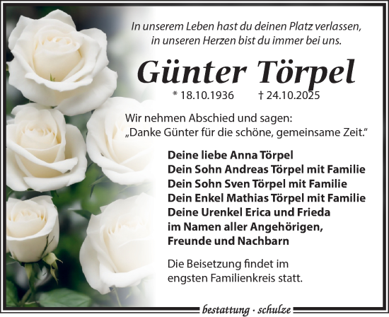 Traueranzeige von Günter Törpel von Leipziger Volkszeitung