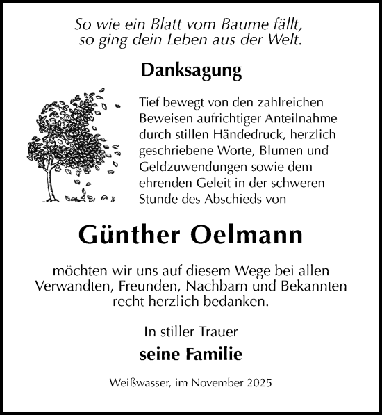 Traueranzeige von Günther Oelmann von Sächsische Zeitung