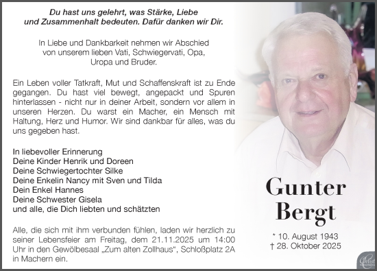Traueranzeige von Gunter Bergt von Leipziger Volkszeitung