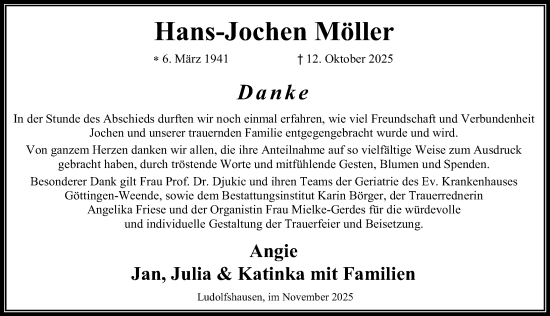 Traueranzeige von Hans-Jochen Möller von Göttinger Tageblatt
