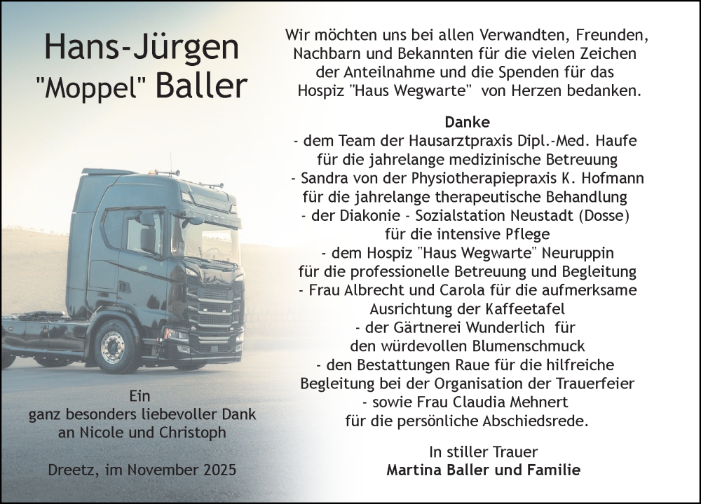  Traueranzeige für Hans-Jürgen Baller vom 08.11.2025 aus Wochenspiegel