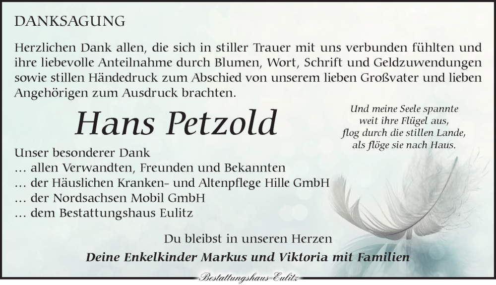  Traueranzeige für Hans Petzold vom 23.11.2025 aus Torgauer Zeitung
