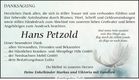 Traueranzeige von Hans Petzold von Torgauer Zeitung