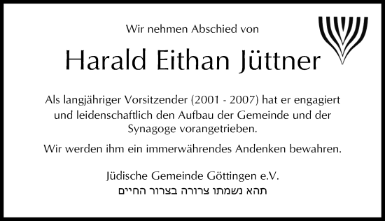 Traueranzeige von Harald Eithan Jüttner von Göttinger Tageblatt