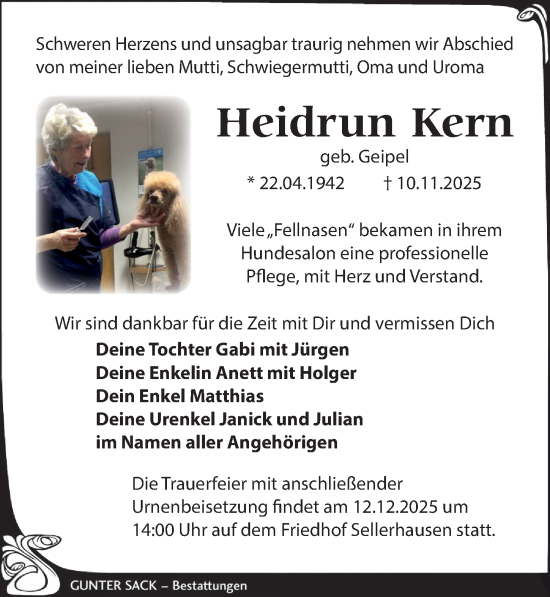 Traueranzeige von Heidrun Kern von Leipziger Volkszeitung