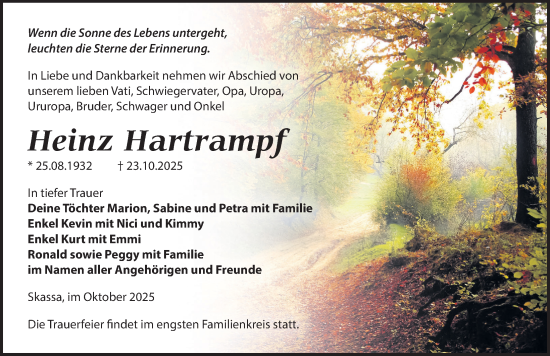 Traueranzeige von Heinz Hartrampf von Sächsische Zeitung