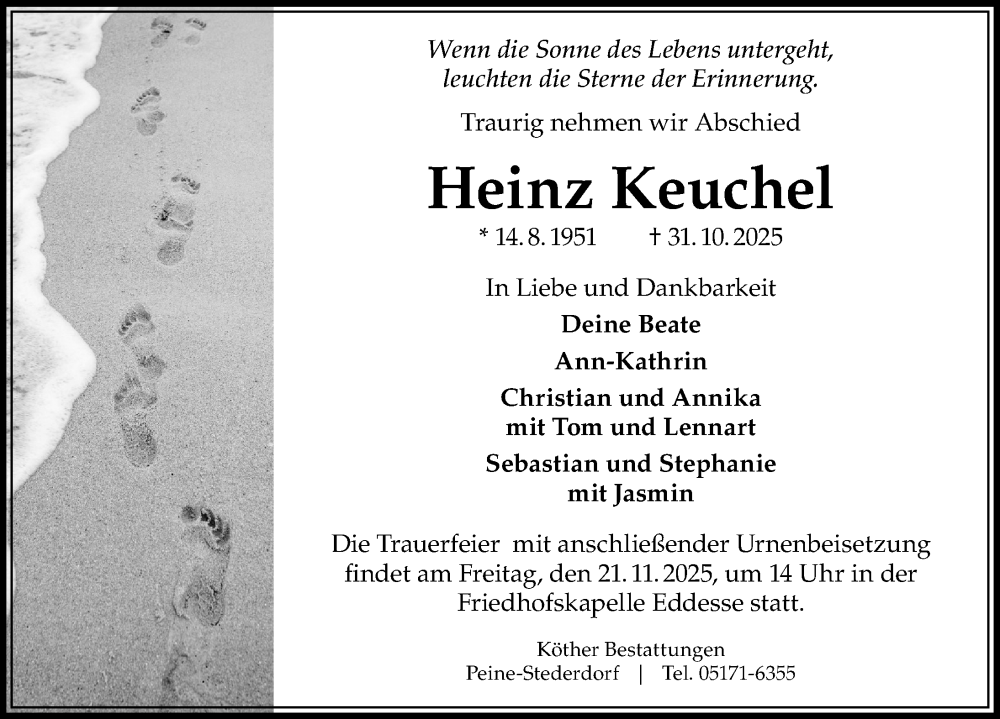  Traueranzeige für Heinz Keuchel vom 15.11.2025 aus Peiner Allgemeine Zeitung