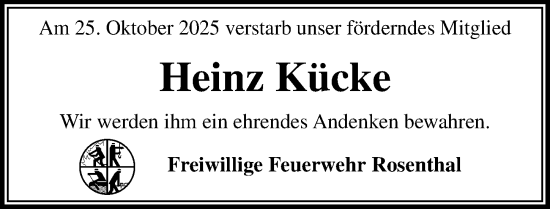 Traueranzeige von Heinz Kücke von Peiner Allgemeine Zeitung