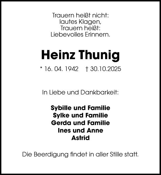 Traueranzeige von Heinz Thunig von Sächsische Zeitung