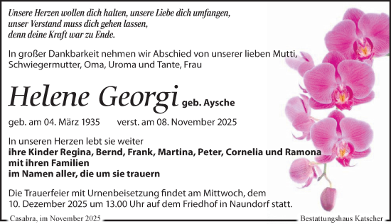 Traueranzeige von Helene Georgi von Leipziger Volkszeitung