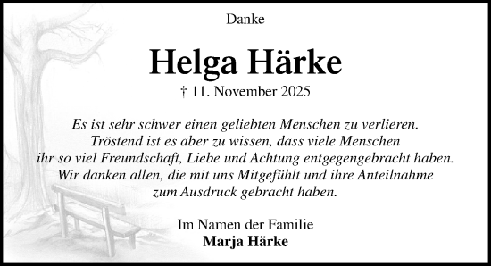 Traueranzeige von Helga Härke von Hannoversche Allgemeine Zeitung/Neue Presse