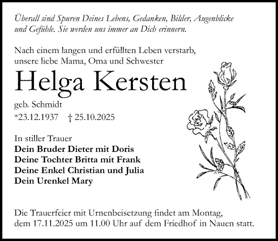 Traueranzeige von Helga Kersten von Märkischen Allgemeine Zeitung