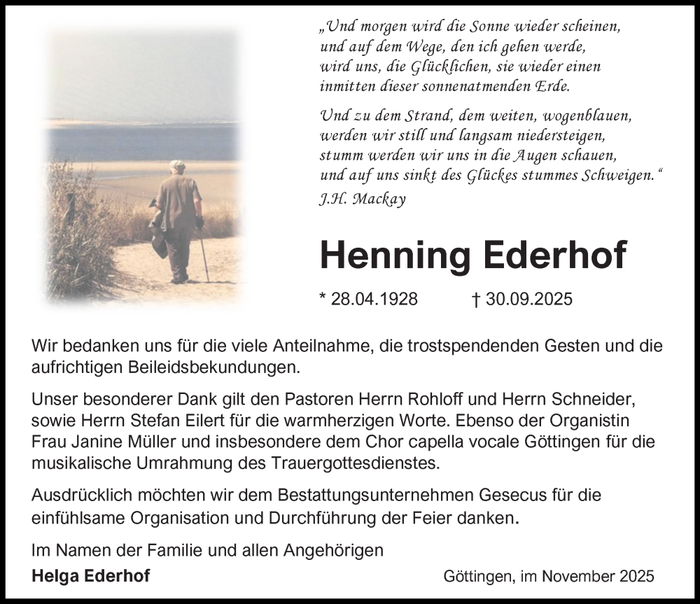  Traueranzeige für Henning Ederhof vom 08.11.2025 aus Göttinger Tageblatt