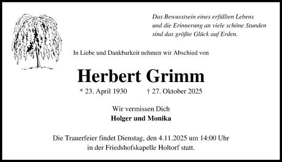 Traueranzeige von Herbert Grimm von Die Harke