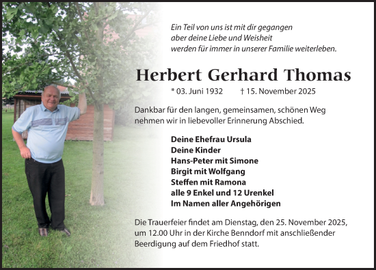 Traueranzeige von Herbert Gerhard Thomas von Leipziger Volkszeitung