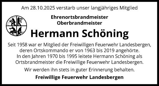Traueranzeige von Hermann Schöning von Die Harke