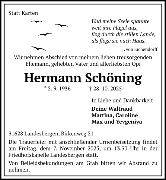 Traueranzeige von Hermann Schöning von Die Harke