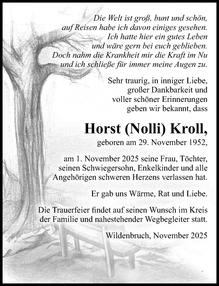  Traueranzeige für Horst Kroll vom 08.11.2025 aus Märkischen Allgemeine Zeitung