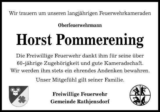 Traueranzeige von Horst Pommerening von Kieler Nachrichten