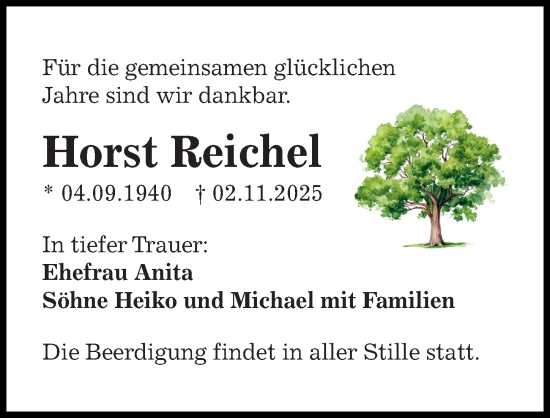 Traueranzeige von Horst Reichel von Sächsische Zeitung
