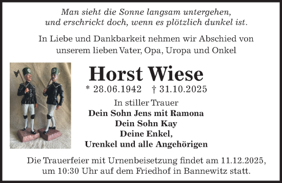 Traueranzeige von Horst Wiese von Sächsische Zeitung