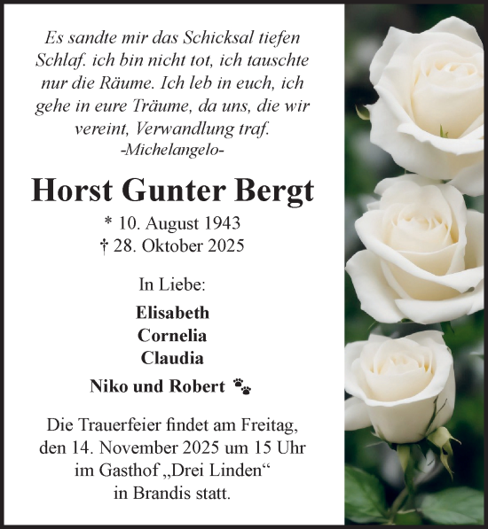 Traueranzeige von Horst Gunter Bergt von Leipziger Volkszeitung